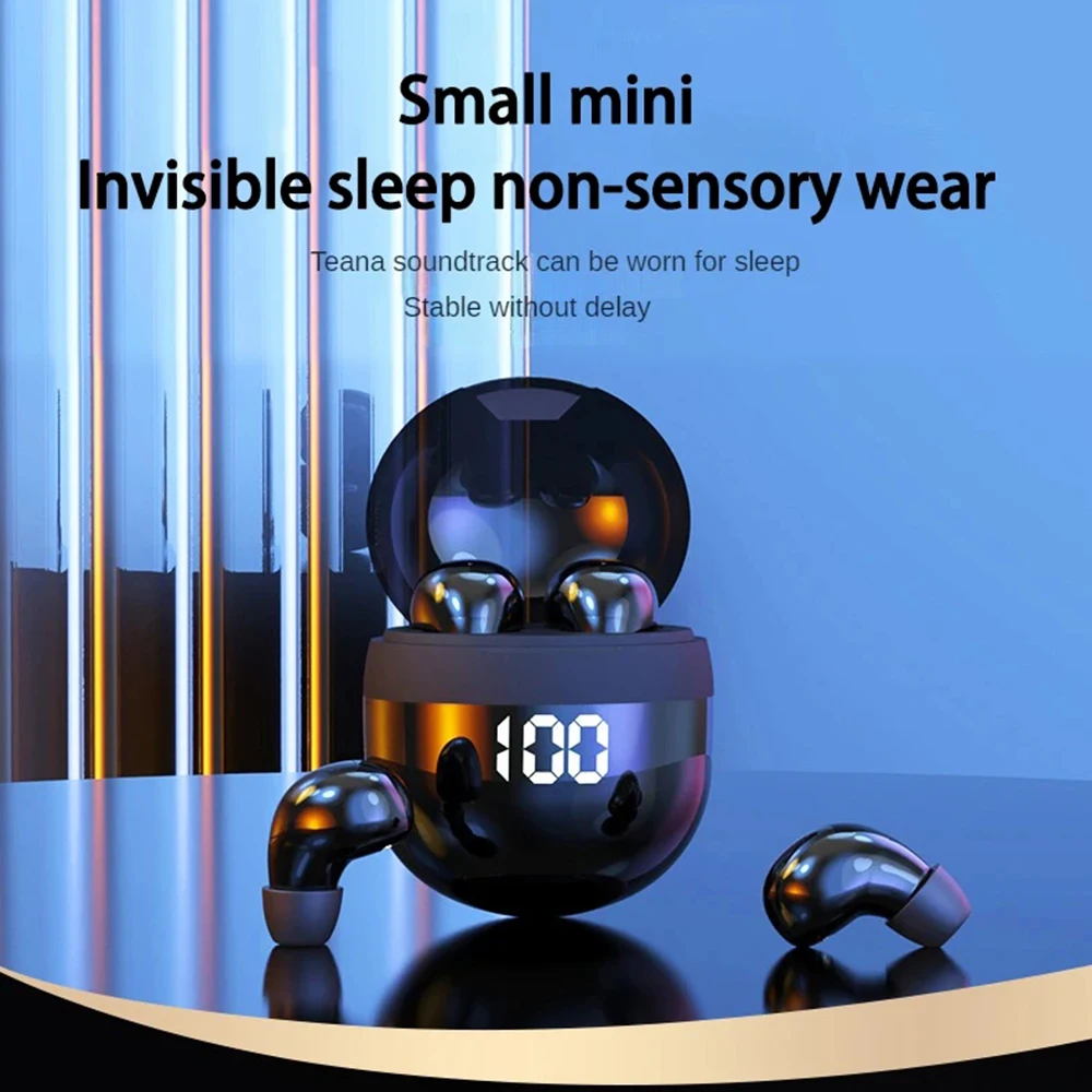 SK18 Mini cuffie invisibili Cuffie wireless Bluetooth 5.3 Cuffie per dormire con bassi con microfono Cancellazione del rumore HD