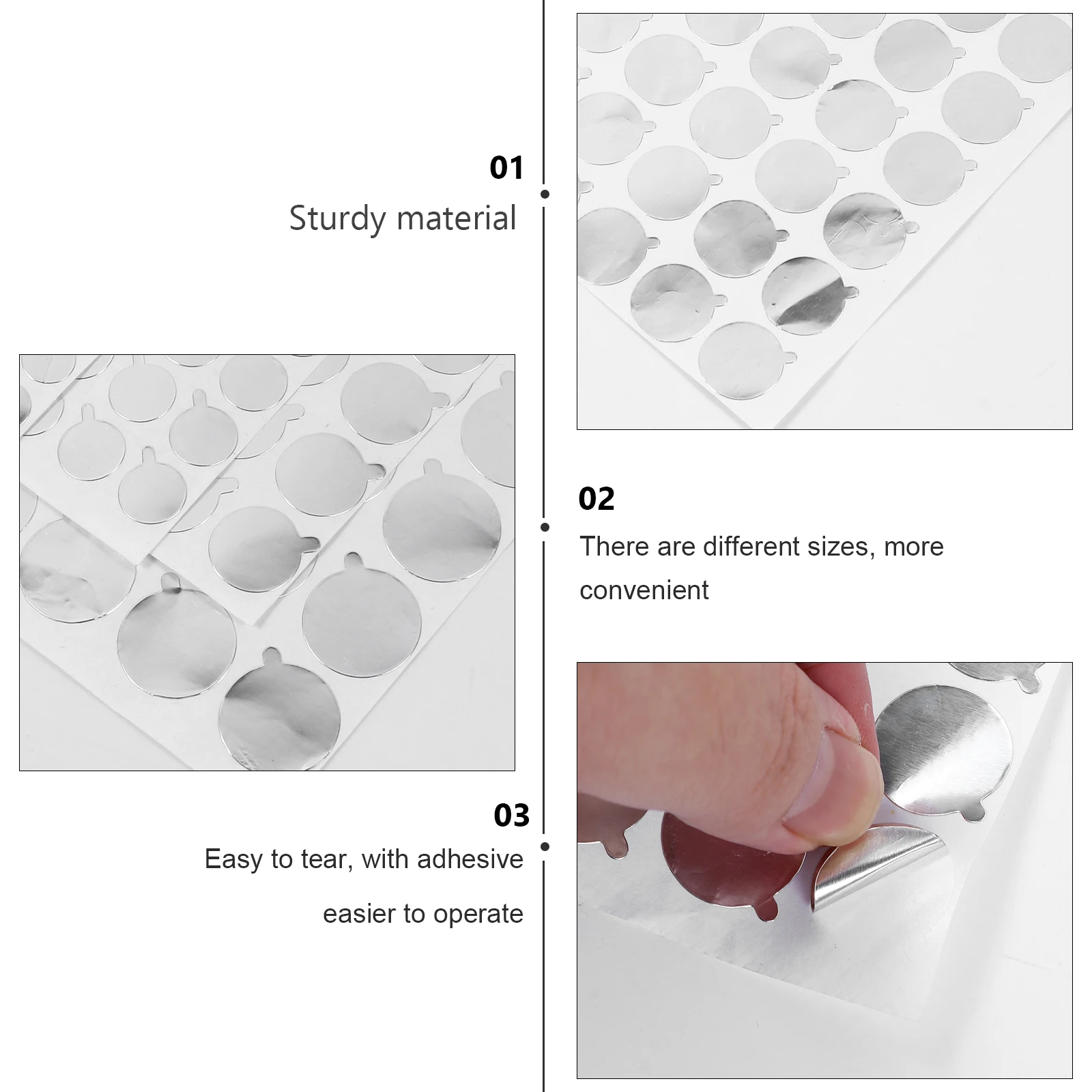 

Self Adhesive Strong Seal Bottle Mouth Silver Aluminum Foil Safe Clean Large Quantity Different Sizes Essential Oil