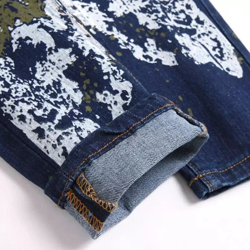 أربعة مواسم التمويه طباعة الاتجاه المألوف الرجال الشارع الدنيم السراويل الأزرق سليم صالح صغير الساق مستقيم الساق الجينز الولايات المتحدة حجم S-XXL #5