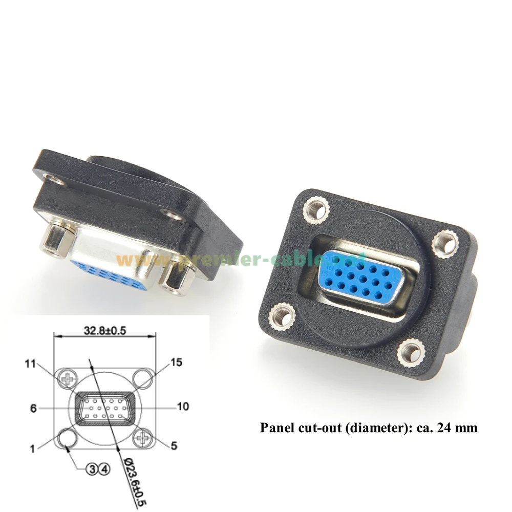 D-series XLR VGA Panel Mount Flange Chassis Adapter DB15 Female to Female StraightThrough Coupler Extender for Monitor Projector