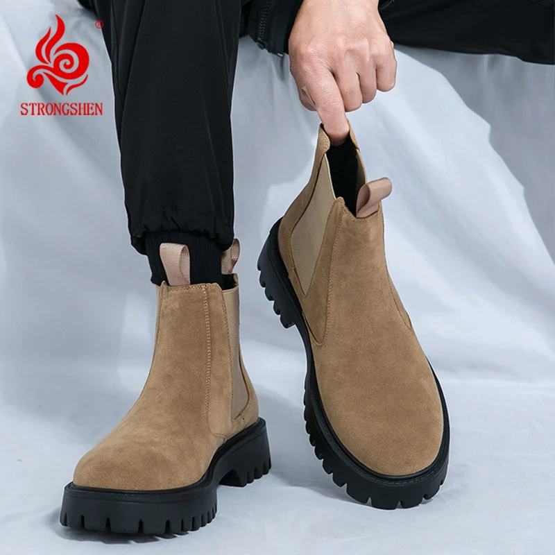 

Fashionable Men Ankle Boots Thick-soled Anti-slip Suede Business Chelsea Boots Social Boots Size 38-46 Zapatos Para Hombre