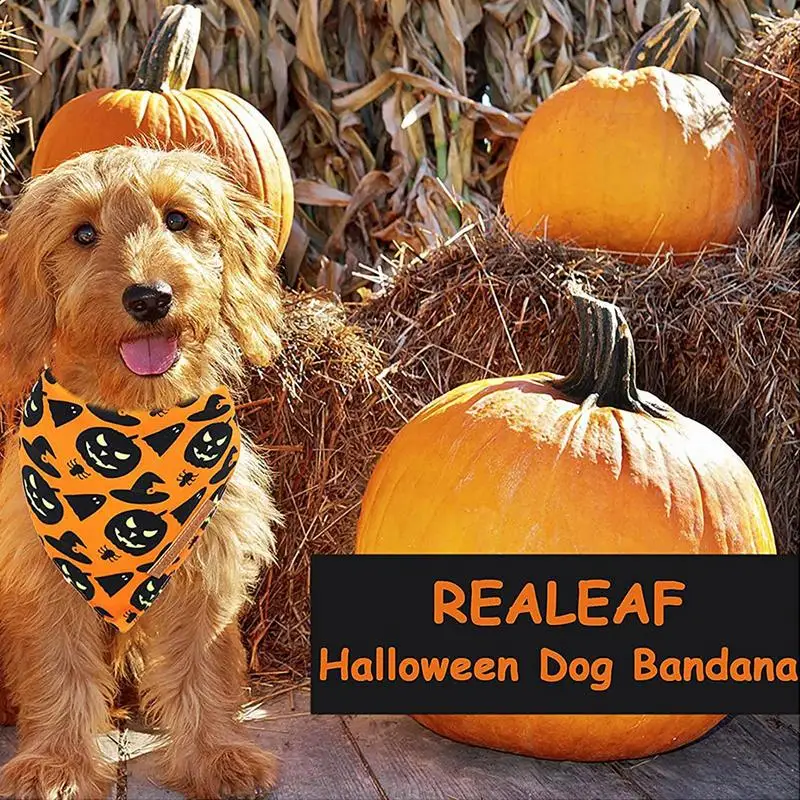 Halloween Dog Bandana Dual Layer Cat Bandana Collar Triangle Scarf Fall Dog Costume Bandana Spider Web And Pumpkin Printed Scarf