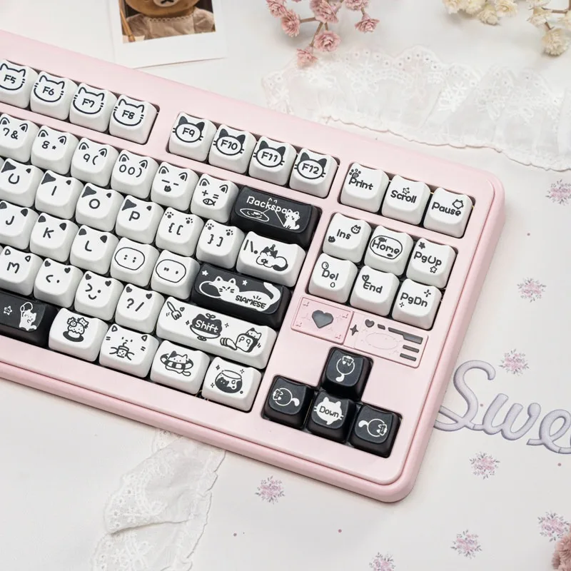 

Line Cat Cat Head Theme Keycaps Set Customization PBT Sublimation MAO Profile Keyboard Cap for Mechanical Keyboard Accessories