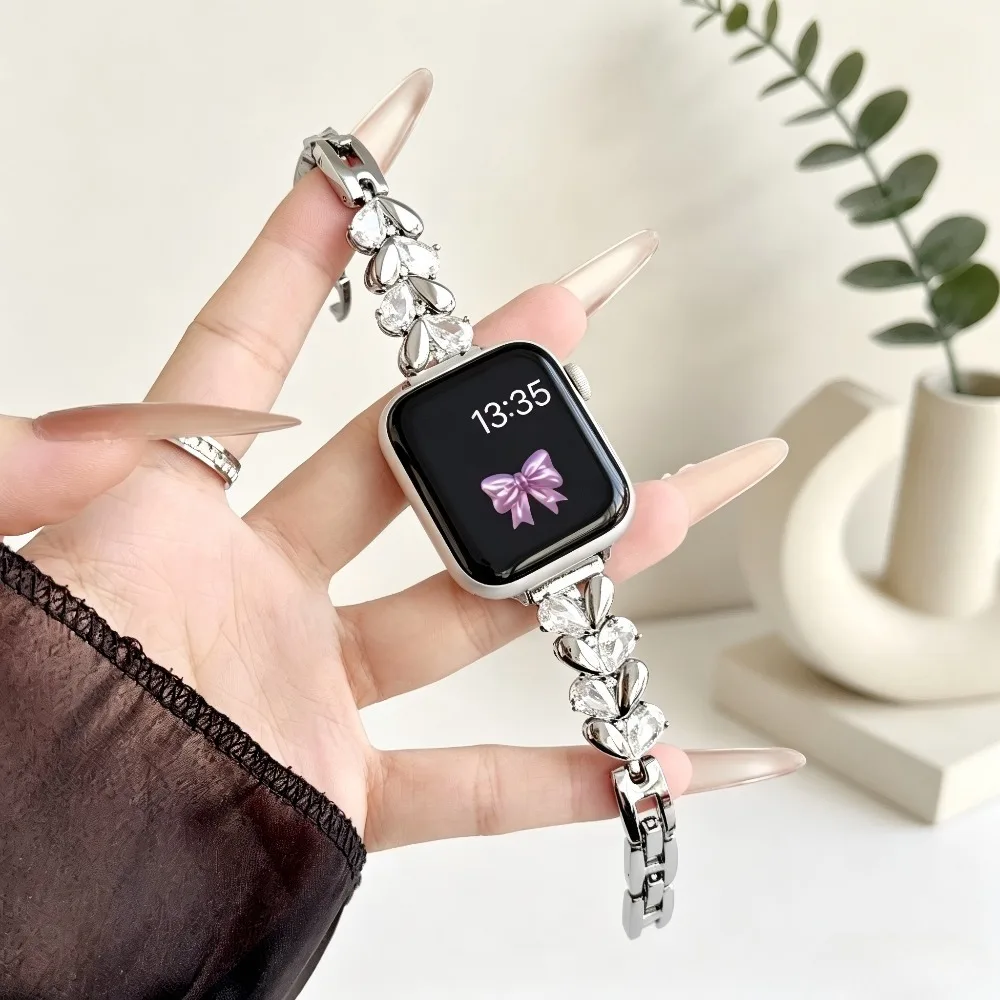 Cute Heart Rhinestone IWatch Band | Fits 38-49mm (S1-S11/Ultra/SE) | Sparkly Wristband(Watch Not Included)