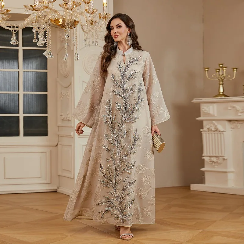 Arab Long Robe Eid Muslim Abaya for Women Party Dresses Sequins Mesh Jalabiya Morocco Dubai Abayas Kaftan Islam Ramadan Vestidos