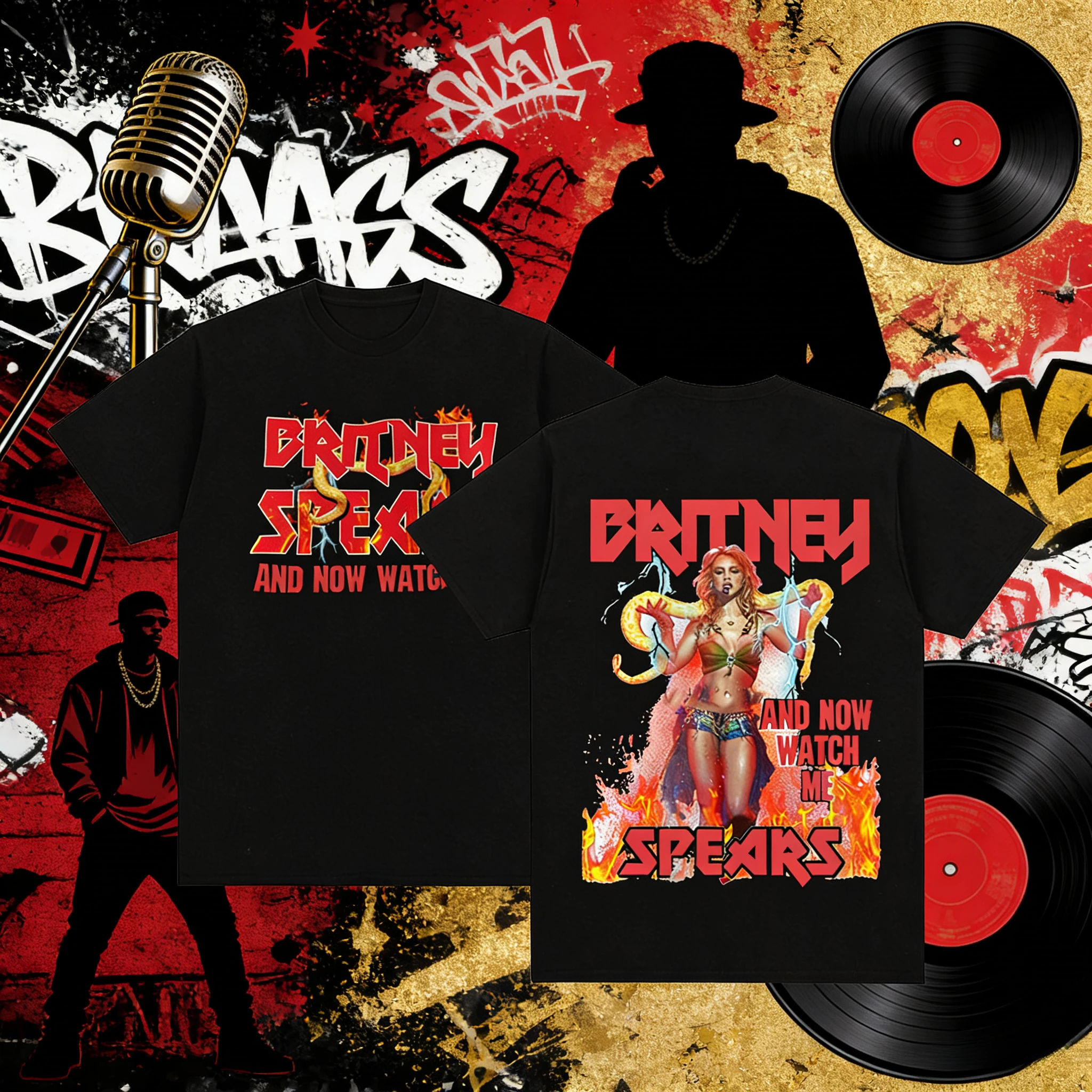 

2025 Summer Singer Britney Jean Spears Metal Rock Graphic T-shirt Men's Hip-hop Retro Cotton Short-sleeved Loose Casual Shirt