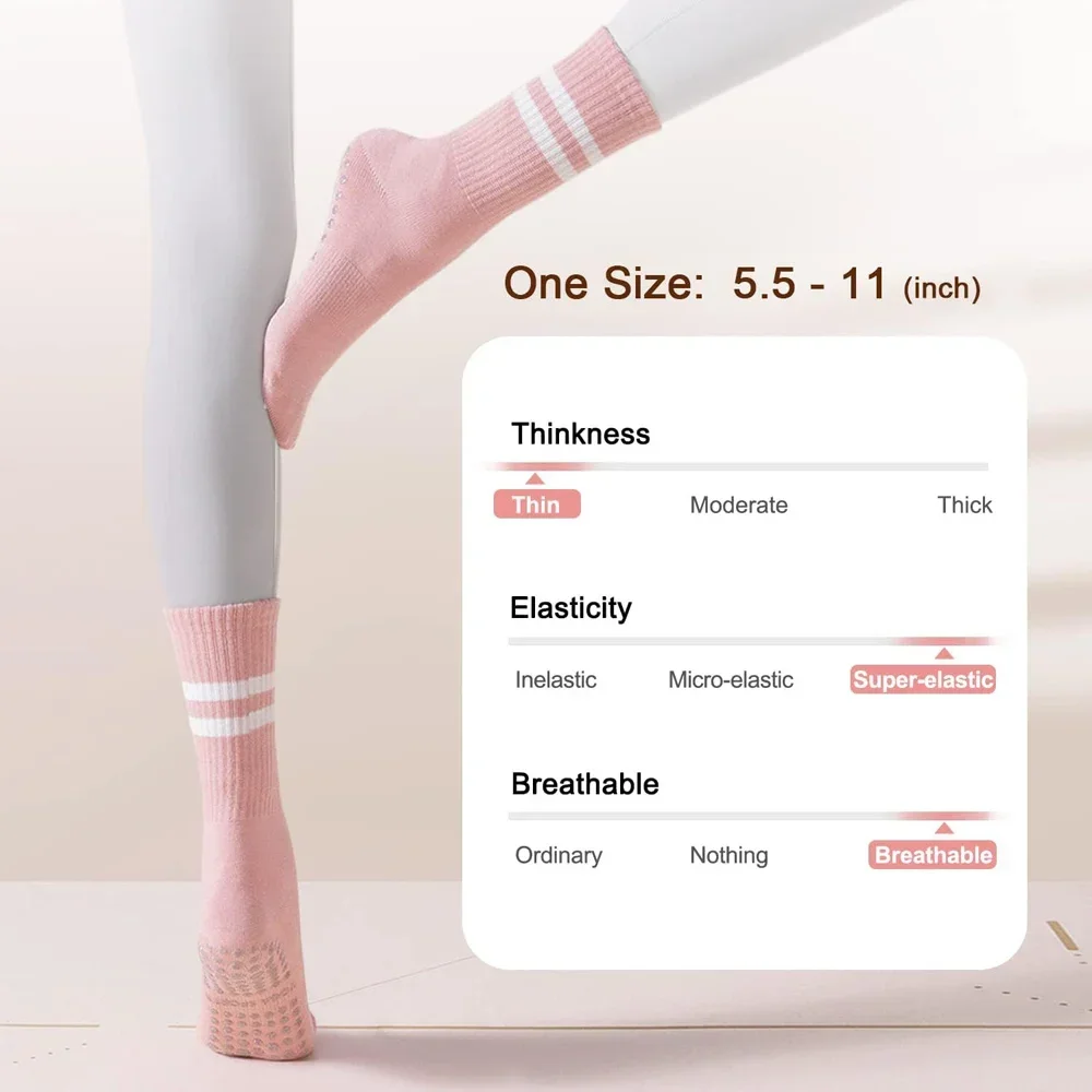 Chaussettes de yoga antidérapantes à fond mi-tube pour femmes, fitness professionnel, Pilates, danse au sol intérieur, pour gymnastique, ballet