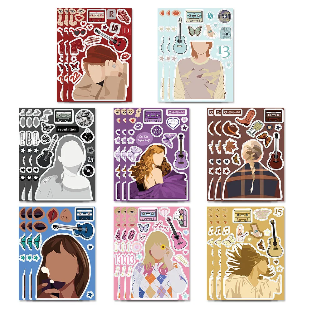 8 قطع من ملصقات شخصيات تجميع تايلور لتزيين الكمبيوتر المحمول وألواح التزلج وأجهزة الكمبيوتر المحمولة وملصقات الكتابة على الجدران الإبداعية #3
