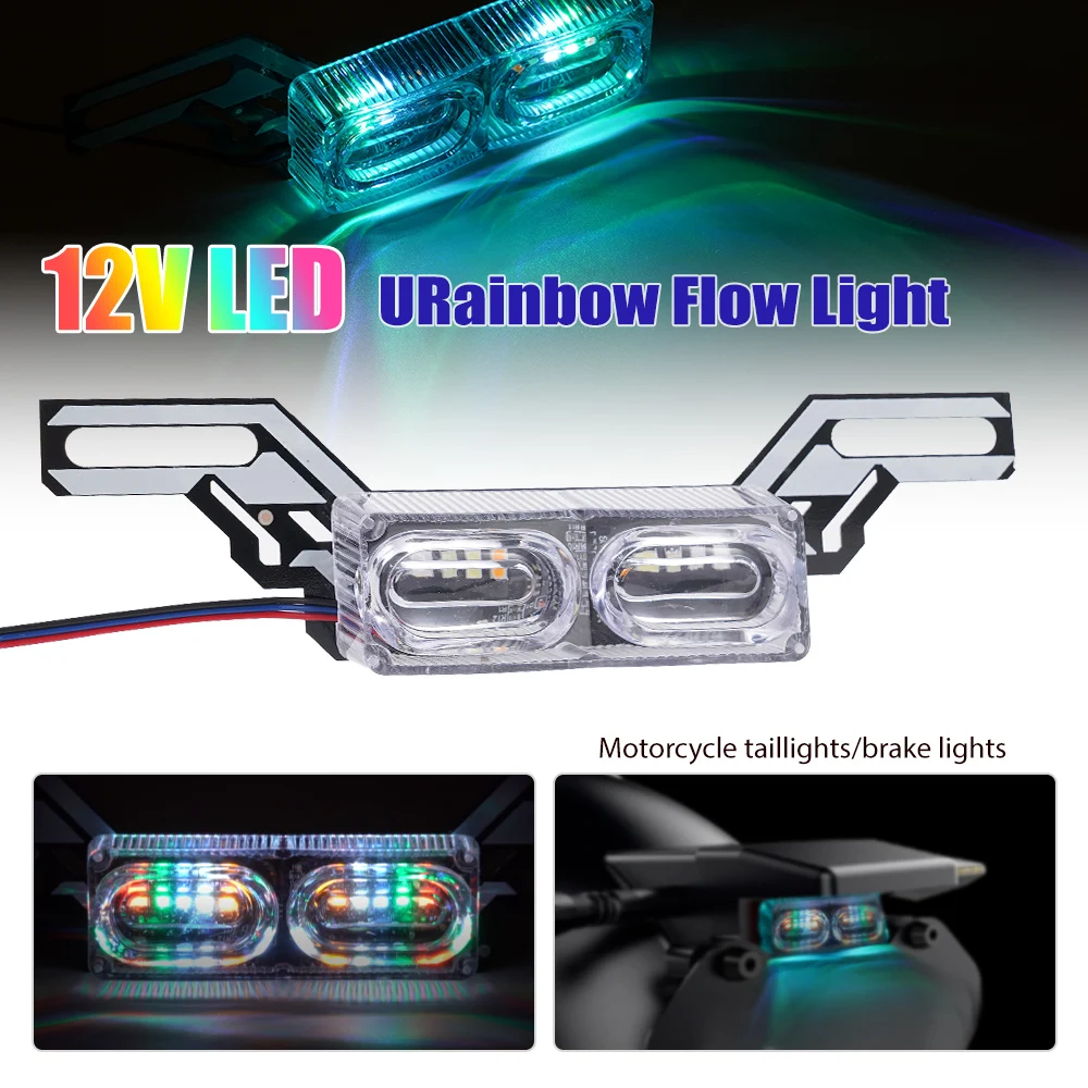 

Universal Motorcycle LED Turn Signal Warning Rear Tail Light Flashing License Plate Light RGB Colorful Strobe Brake Stop Lamp