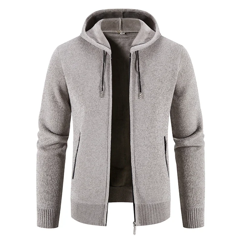 

Men Cardigan Hooded Sweater Autumn Winter Fleece Warm Thick Cardigans Knitted Sweatercoat Solid Color Casual Jacket Men Clothing