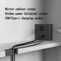 Bathroom Mirror Cabinet Corner Socket Plug Board Universal 3 Three-Hole USB Type-c Built-in Wardrobe Hidden Desktop Power Socket