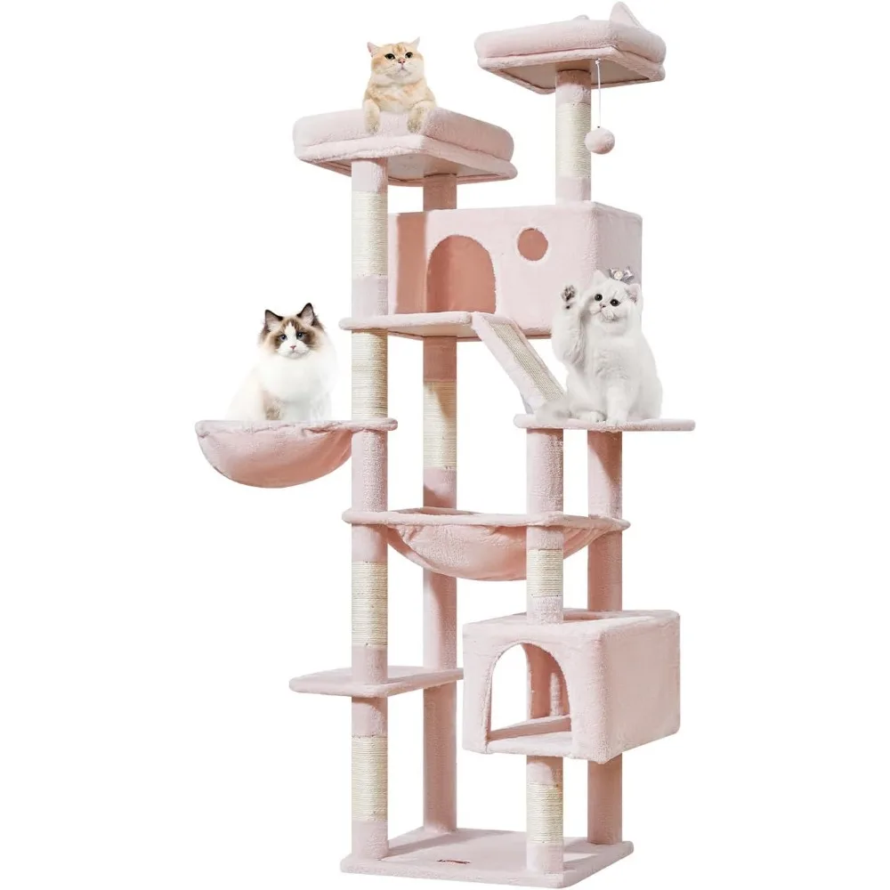 

71-Inch Large Cat Tree for Large Cats, Plush Multi-Level Cat Condo with 8 Scratching Posts, 2 Perche