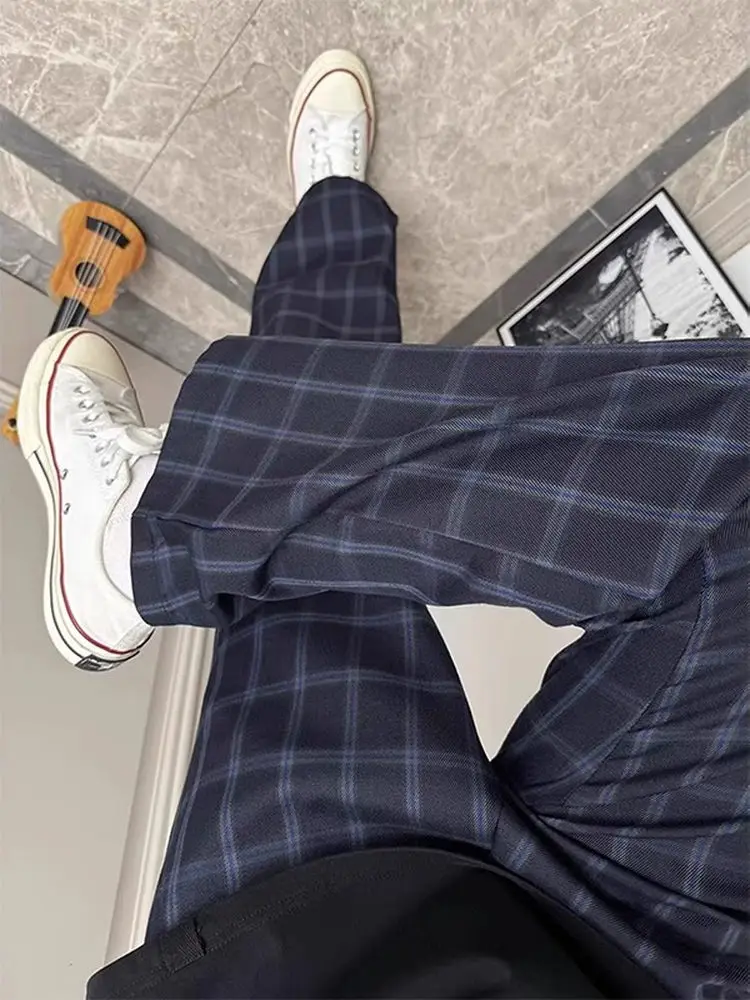 

American Retro Plaid Pants Men Summer Thin Faion High Street Loose Leg Casual Trousers Cool Haome Breathable Long Pants