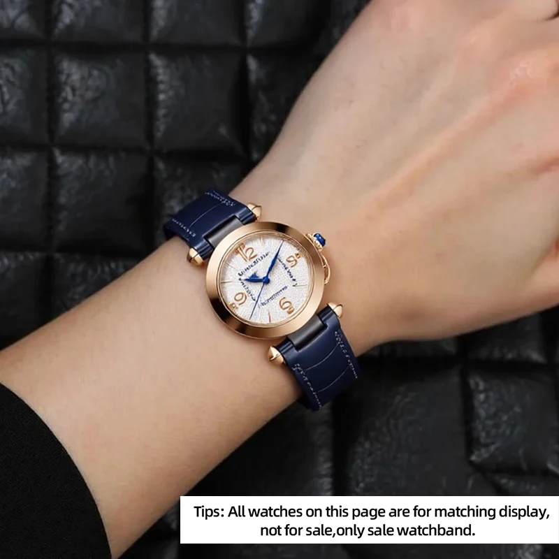 عالية الجودة جلد البقر حزام ساعة اليد لكارتييه باشا WGPA0019/0026 W2PA0014 حزام ساعة جلد طبيعي مقعر الإفراج السريع 19 مللي متر