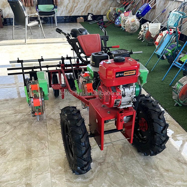 Farm hand push manual seeder 3 rows gasoline corn peanut seeder machine with seat beans grains vegetables multi planter