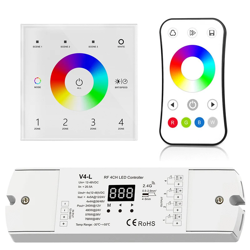 New T14 Led RGBW Strip Controller Touch Panel 4 Zone RGB String Ribbon Use 5A 4 Channel CV Wireless Receiver RT4 RF Remote