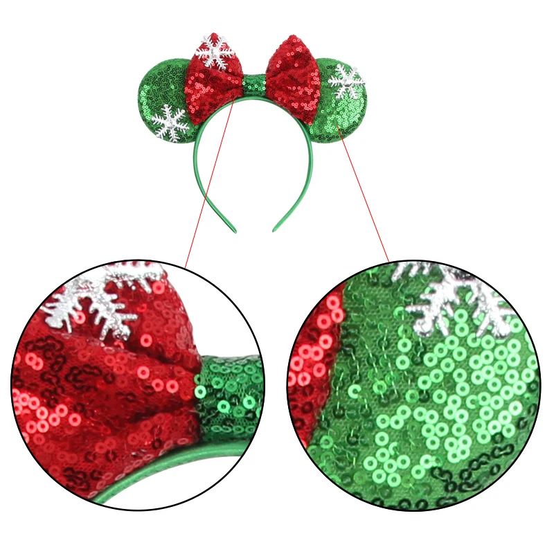 1pc クリスマスミッキーミニーマウス耳ヘアストラップスパークルボウクリスマスパーティーパーティーウェアギフト女性のヘアアクセサリー