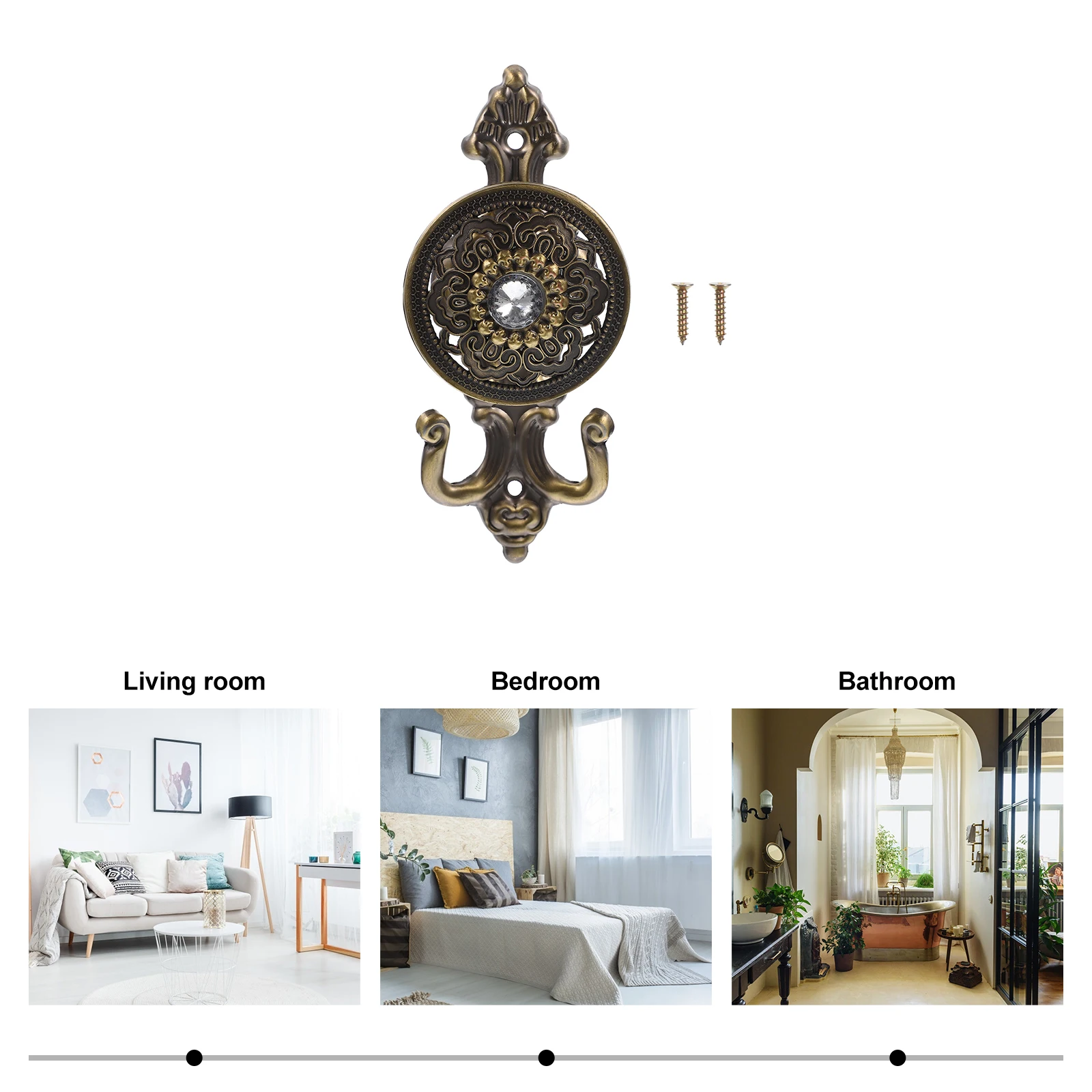 

2Pcs Decorative Curtain Hooks Elegant Vintage Alloy Pothooks for Shower Curtain Bathroom Window Door Hanging Household