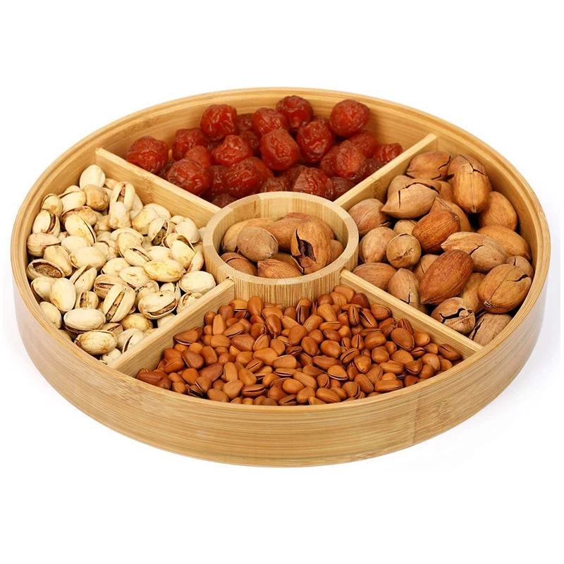 Bamboo Dried Fruit Plate Acrylic Split Wooden Nut Plate Living Room Household New Year Snack Candy Plate