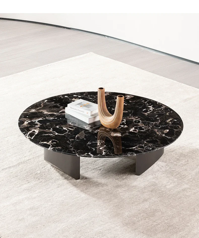 

B Black rose natural marble round coffee table living room home modern simple high-end