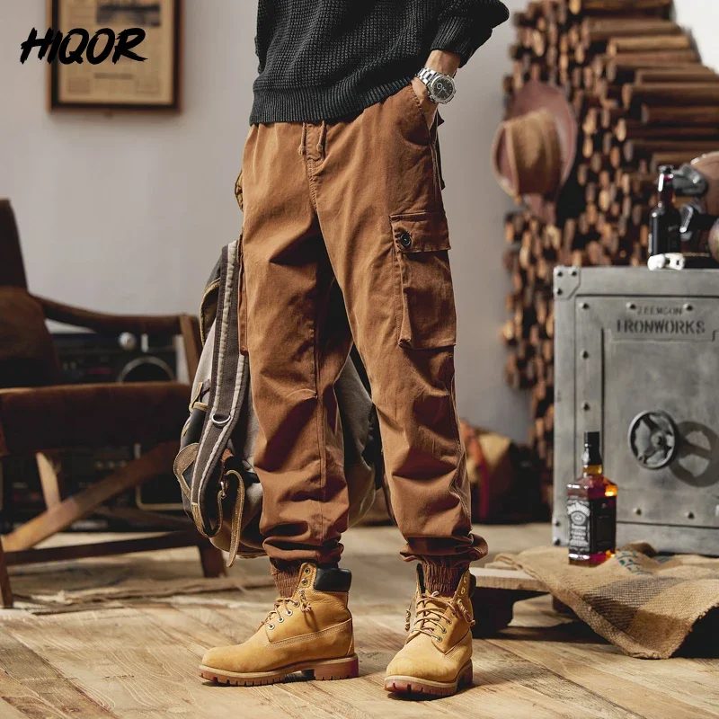 HIQOR Tactical Cargo Pants Men Autumn Winter Outdoor Hiking Joggers Multi Pocket Trousers Streetwear Cargo Jogger Pants for Mens