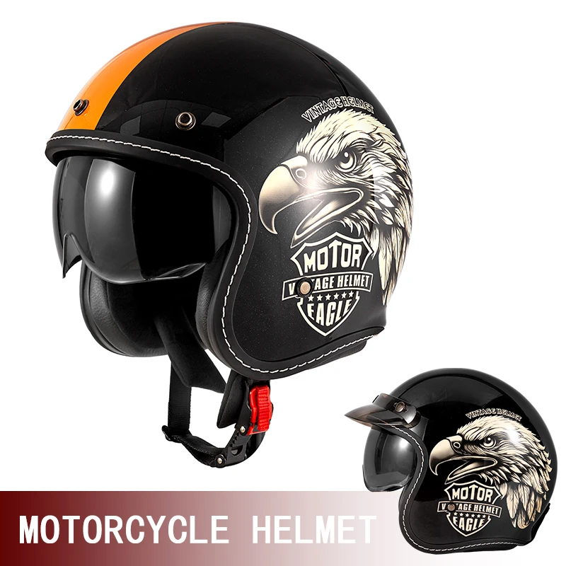 Cruise Retro Motorcycle Semi-Helmet Motorcycle Three-Quarters Helmet Summer Four-Season Breathable Electric Vehicle Helmet Safet