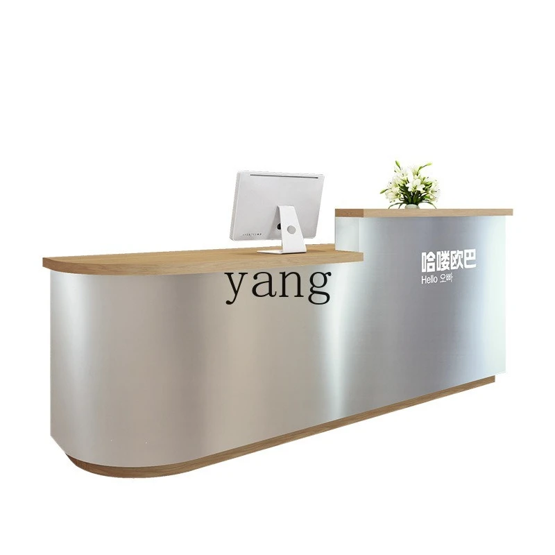LH stainless steel checkout page beauty salon curved bar counter light luxury barber shop front desk