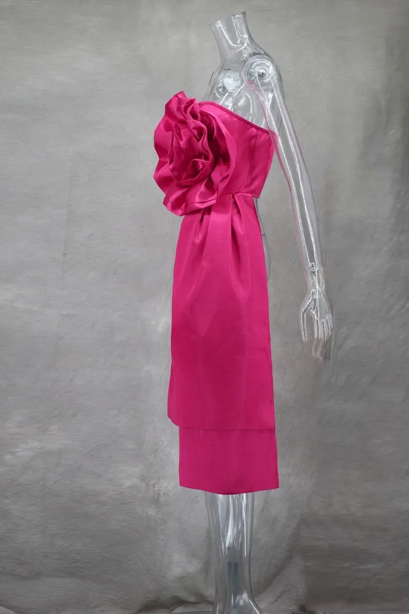 2025 Summer Women Solid 3D Flower Birron Tube Top Fashion Sexy Strapless Backess Zipper Tank Crop Tops Party Club Outfits