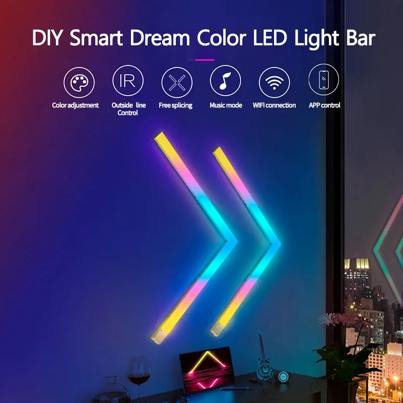 Intelligent Atmosphere Light APP Graffiti WiFi Infrared Control Music Pickup Light DIY Long Strip Spliceable RGB Slide Light Bar