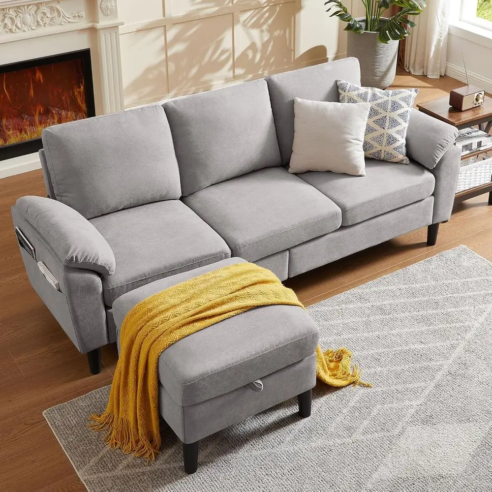 

80 Light Grey Convertible Sectional Sofa with Small L-Shaped 3-Seat Couch and Reversible Storage Chaise for Living Rooms and Sma