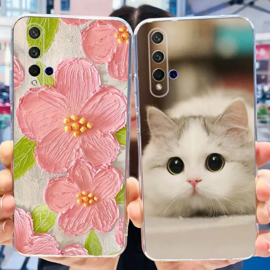 Case For Huawei Nova 5T Cute Flower Cat Printed Soft Silicone TPU Phone Cases For Huawei Nova5T YAL-L21 YAL-L61 YAL-L71 Bumper