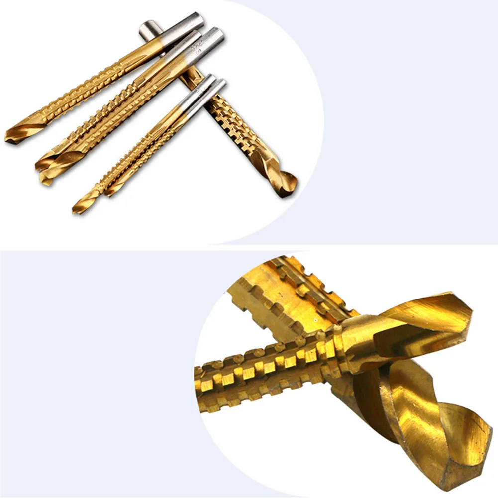 HSS Drill Bits Set Titanium Coated Drill Bit 3-8mm Serrated Grooving Spiral Jagged Saw Drill Bit Composite Drill Bits