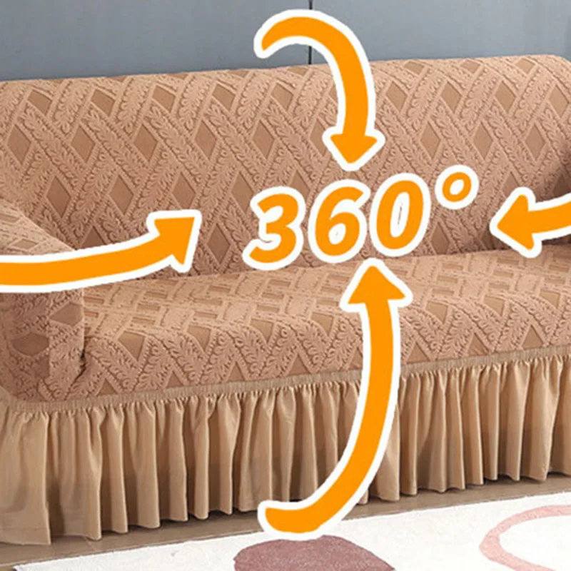 High Stretch Solid Color Sofa NEW Cover For Living Room Spandex Corner Sofa Cover With Skirt Dustproof Non-slip Sofa Slipcover