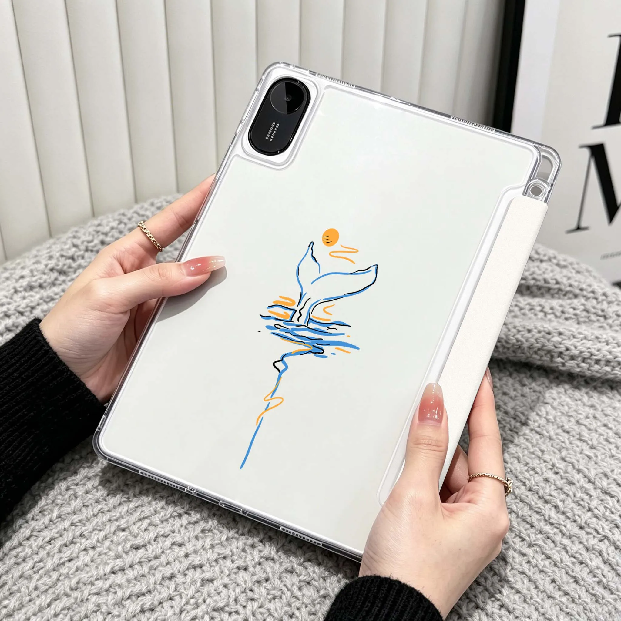 Mountain Water Sun For Xiaomi Redmi Poco Pad 5 6 7 8 Pro SE 11 11.2 12.1 Inch Transparent Y-Shaped Folding Tablet Case