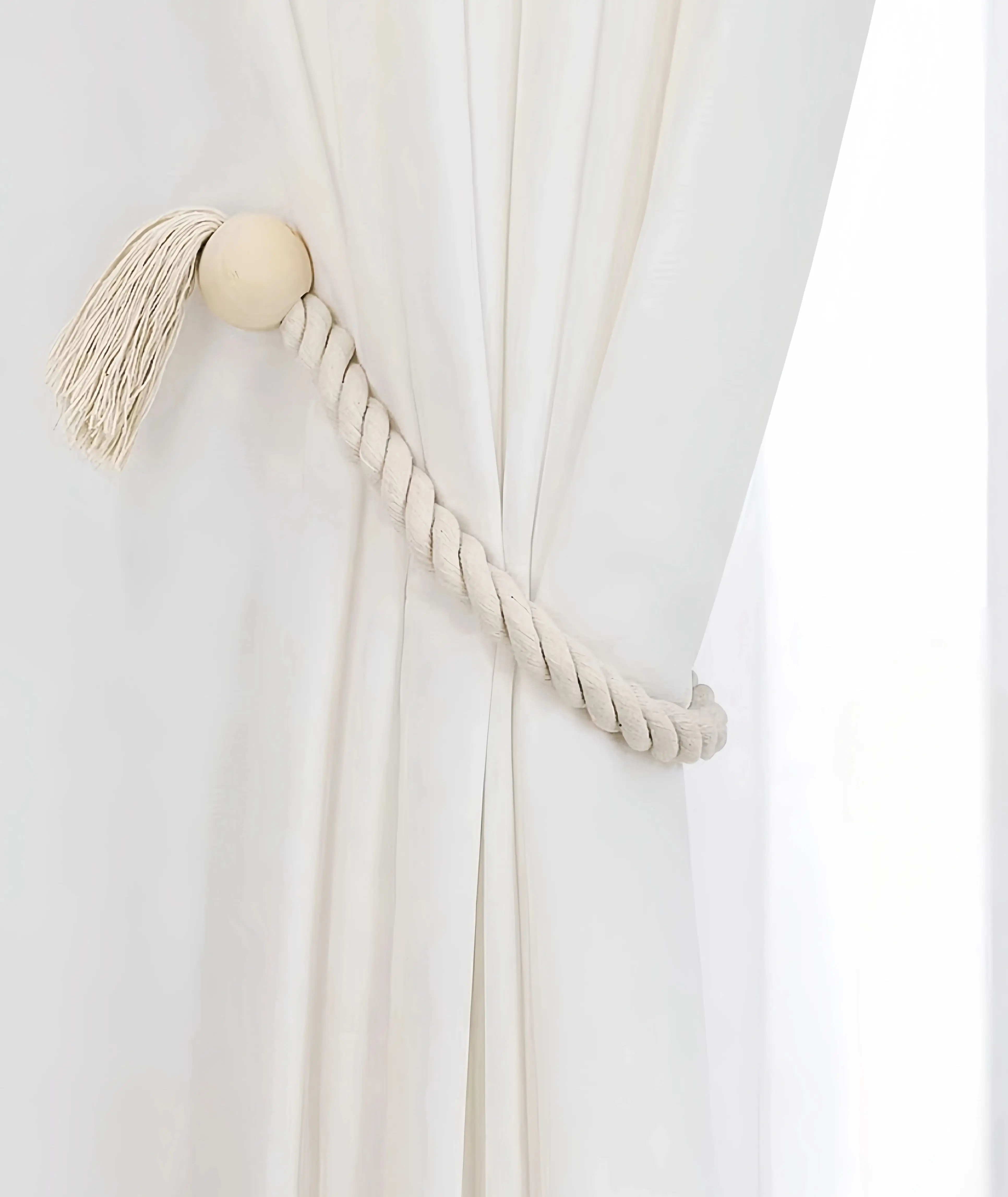 1pcs boho style hand-woven curtain strap simple solid wood magnetic design for a warm home decor in the bedroom and living room