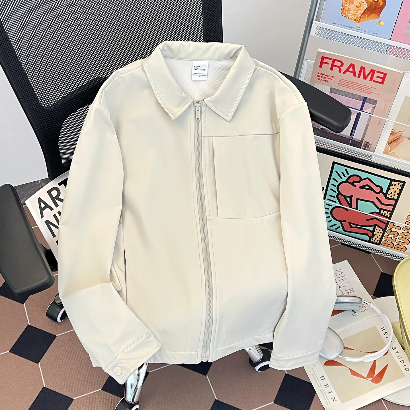 

Outdoor Men's Casual Vintage Collar Jaet Tee-Proof Adstrative Sle Versatile Workwear Top Premium Feel Long Sve Z...