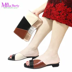 Black Color 2024 Italian Design Shoes and Bag Set Multi color splicing design High Quality New Slipper for Garden Party