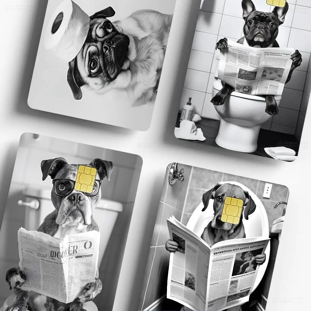 Autocollants de peau de carte de crédit, chien drôle et mignon, Animal de salle de bains sur les toilettes, autocollant étanche, anti-rayures, cadeau pour femmes