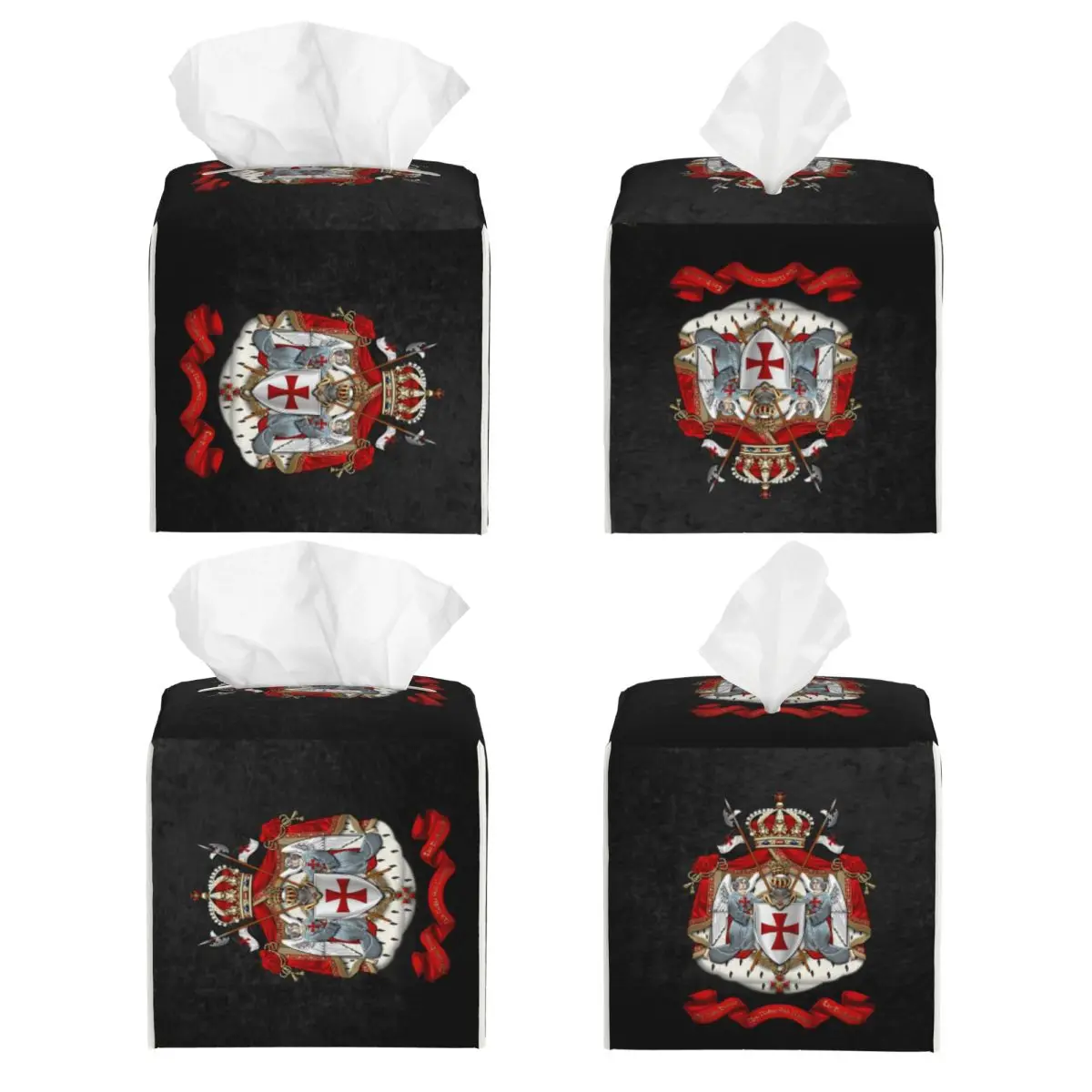 Custom Knights Templar Coat Of Arms Tissue Box Cover Square PU Leather Medieval Warrior Cross Facial Tissues Holder for Car