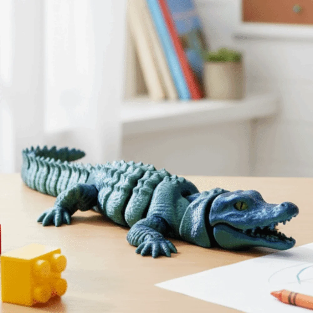 Creative 3D Printed Simulation Crocodile Model Moveable Lifelike Simulation Crocodile Flexible Rotatable Crocodile Figure Model