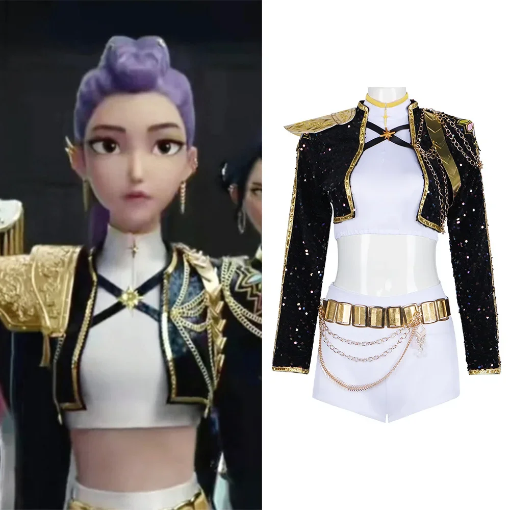 Costume de Cosplay Rumi d'halloween pour enfants et adultes, Costume de scène noir et or, uniforme de chasseurs de démons Kpop, ensembles de fête Zoey Mira