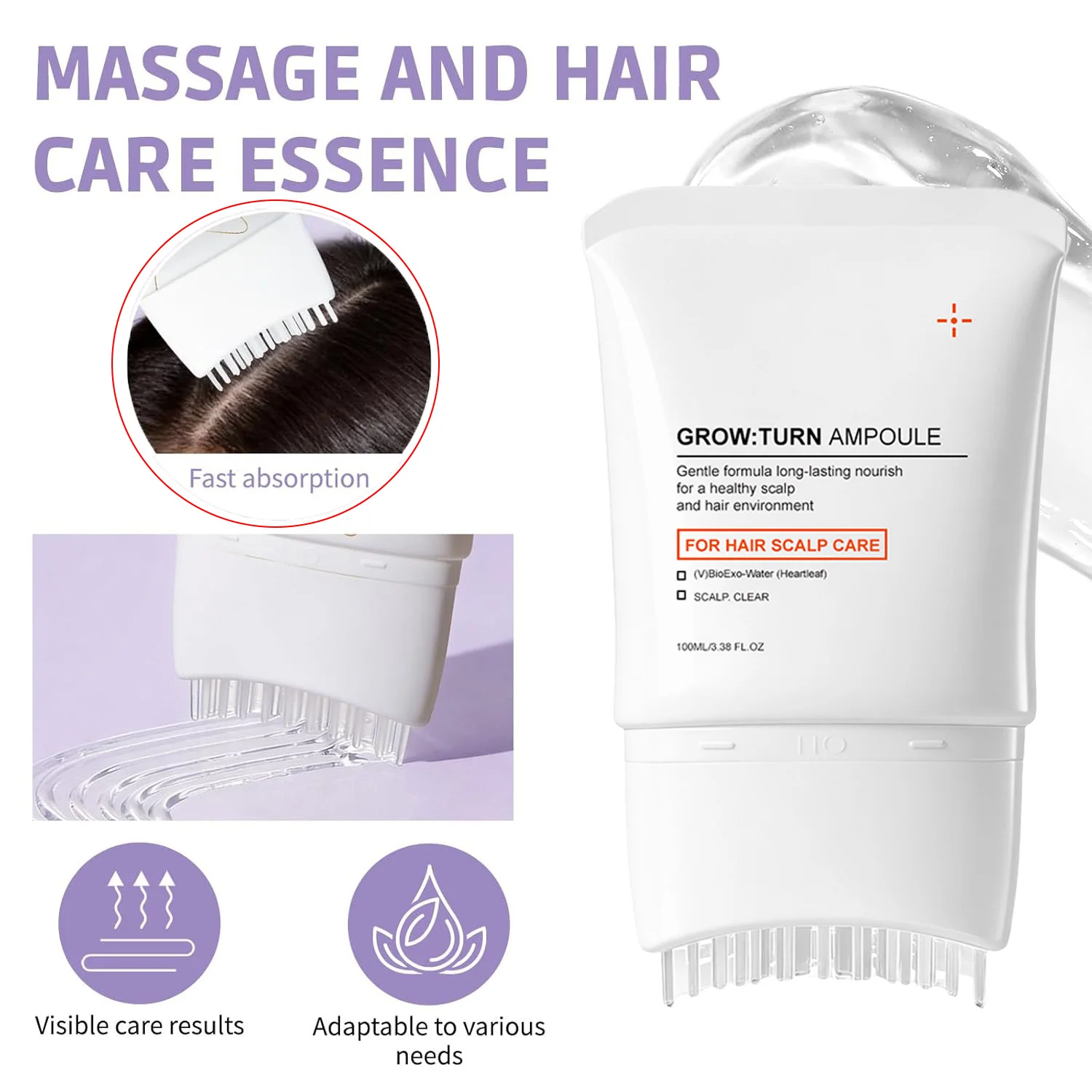 Sérum pour le soin du cuir chevelu avec brosse massante intégrée, traitement nourrissant, favorise la croissance des cheveux et réduit la perte de cheveux, répare les cheveux abîmés