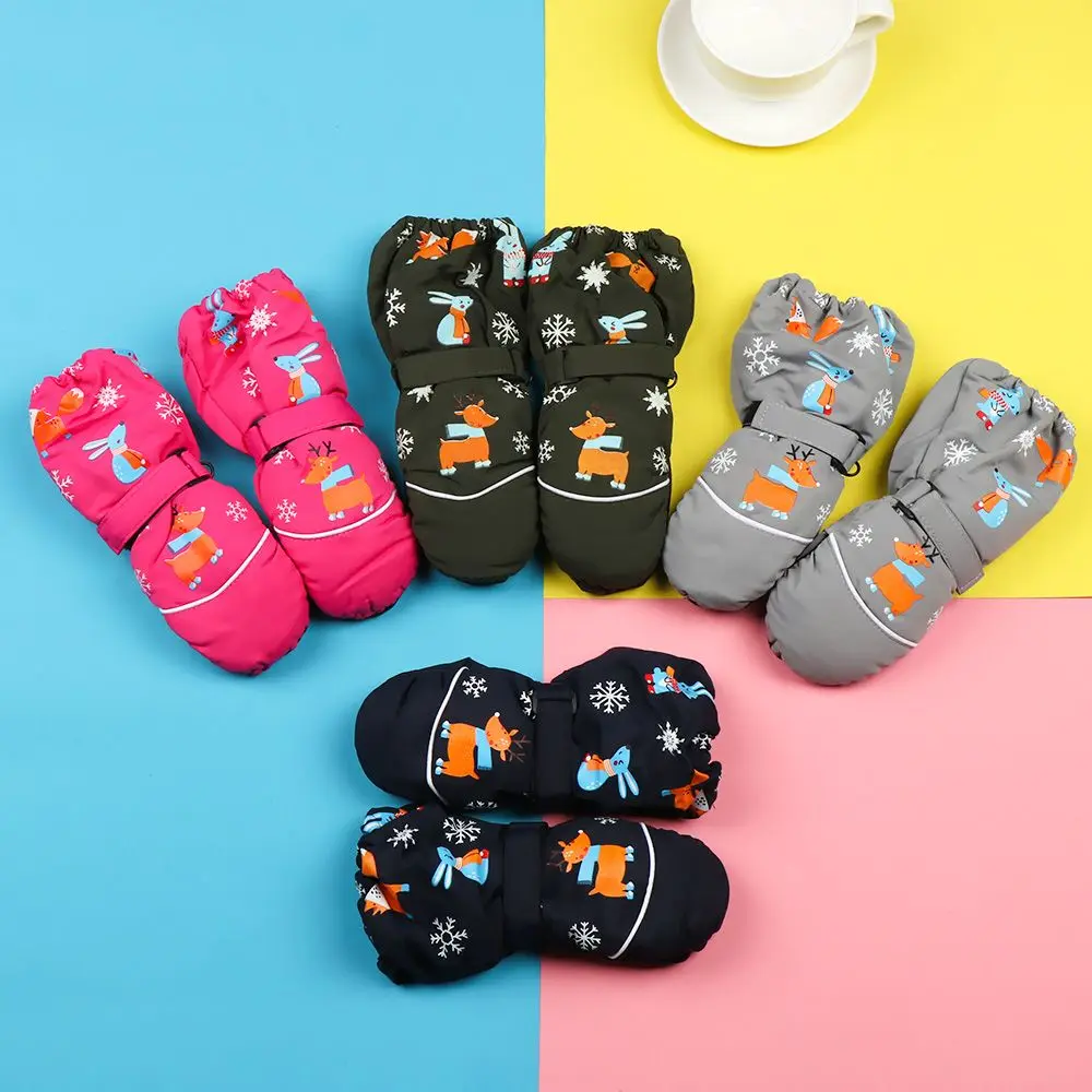 冬男の子女の子鹿ウサギプリント漫画防水長袖ミトン子供スキーグローブ防風厚く暖かい