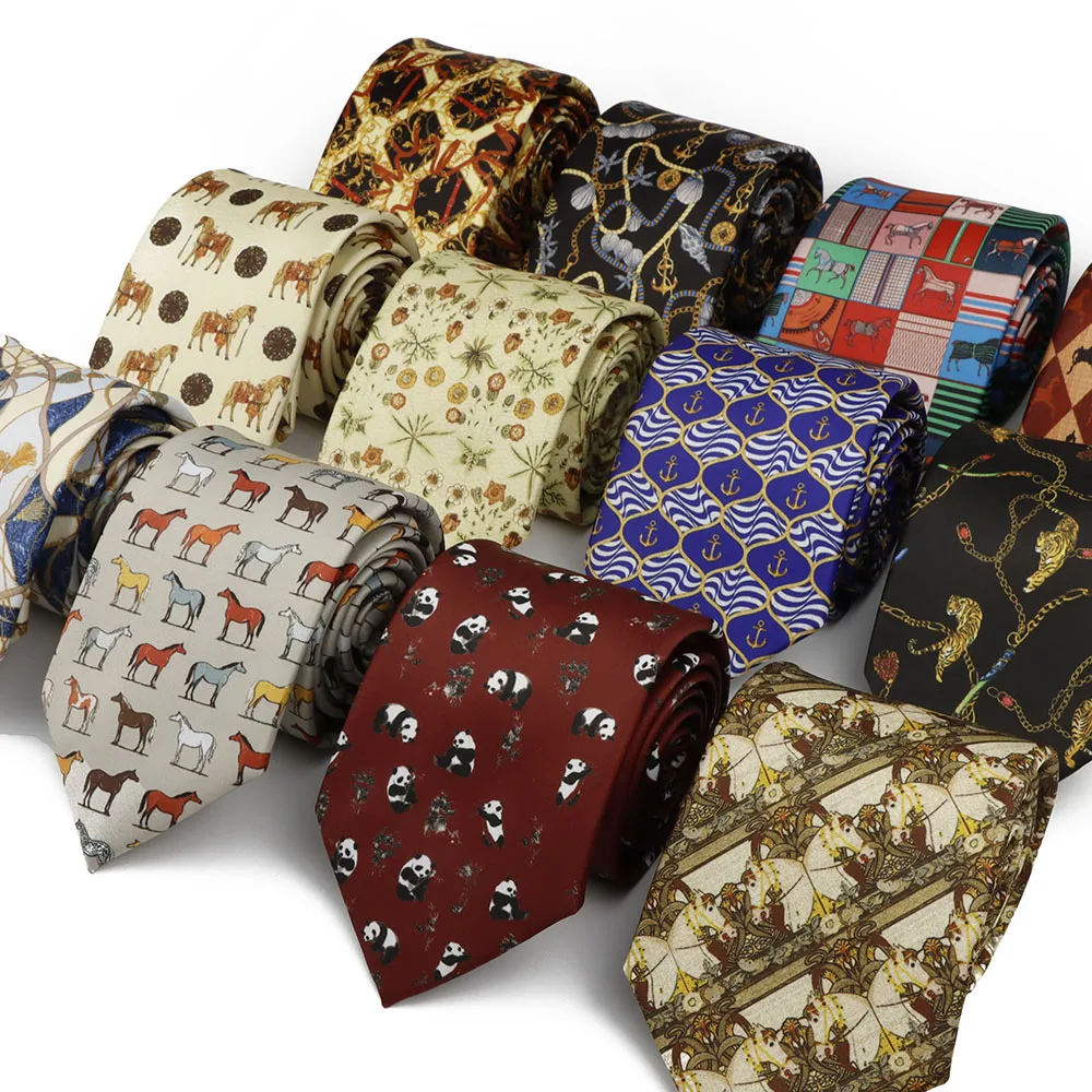 Nueva corbata Retro de poliéster de 8cm para hombre, diseño de artista, Panda, caballo, flor impresa, boda, negocios, corbata suave, accesorios, regalos