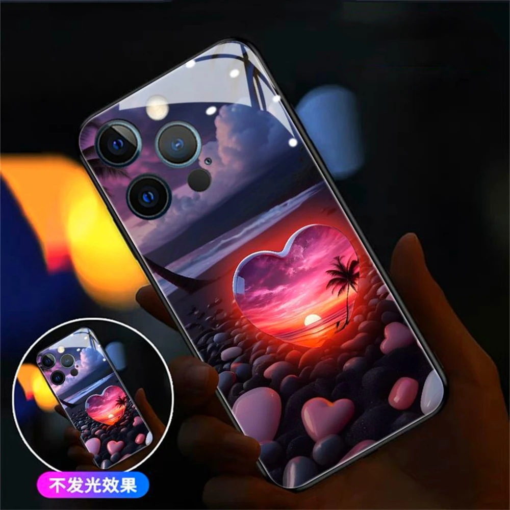 

Чехлы со светодиодной вспышкой и светодиодной вспышкой Seaside Love Heart для iPhone 16 E 15 14 13 12 11 Pro Max XR XS Plus