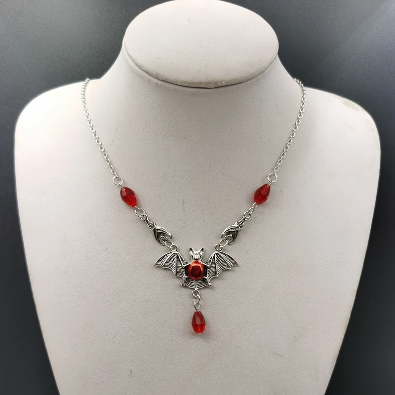 

Stunning Gothic Vampire Bat Necklace Red Crystal Beads Vampire Bat Necklace Gothic Jewelry, Statement Necklace,