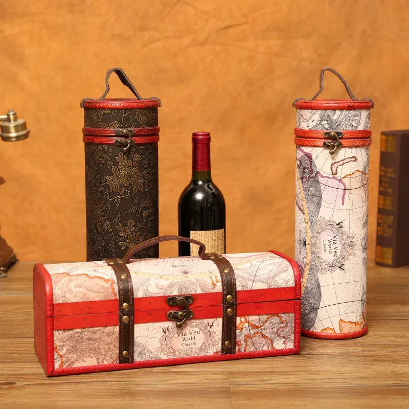 Retro Red Wine Packaging Box Single Double Wine Box Wooden Champagne Storage Box General Wine Box Holiday Gift Box