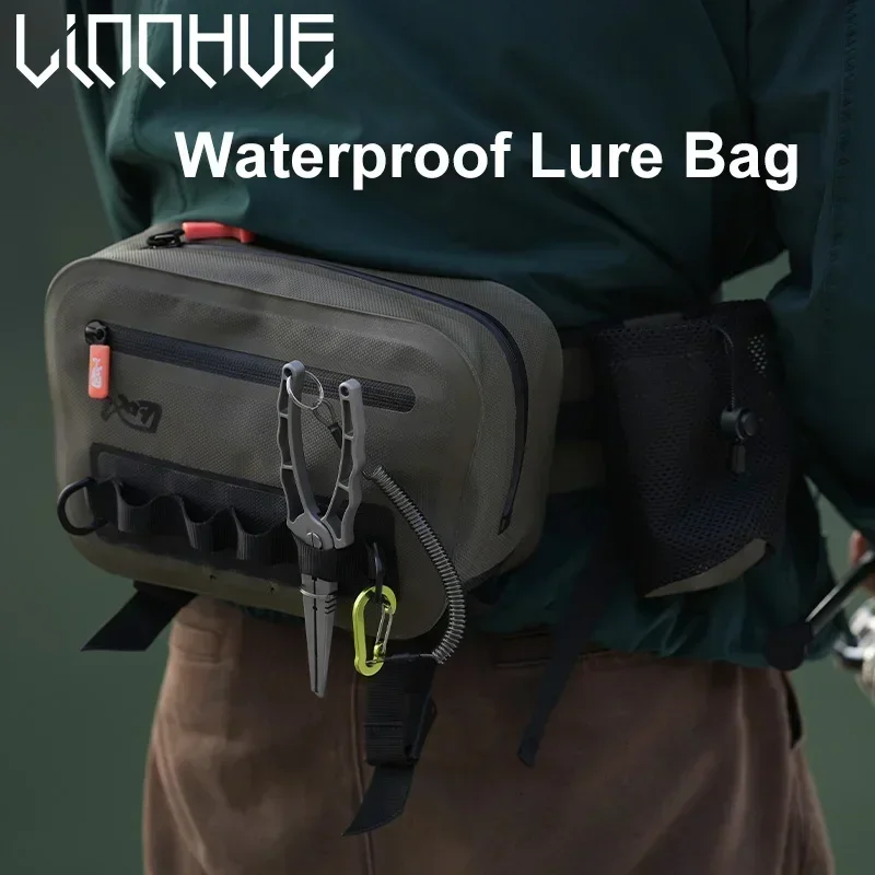 

LINNHUE Fishing Tackle Waterproof Bag Outdoor Waist Fanny Pack Capacity Crossbody Bag Fishing Lures Line Box Storage Accessories