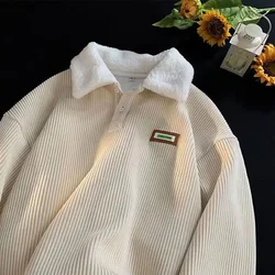 Polo de pana Retro personalizado para hombres y mujeres, abrigo de pareja de calle americana, Top informal, harajuku y2k, otoño e invierno, nuevo, 2023