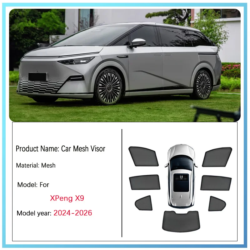 For XPeng X9 2026 Accessories 2024 2025 Side Car Sunshade Mesh Sun Visor UV Protection Privacy Curtain Windshield Cover Stickers
